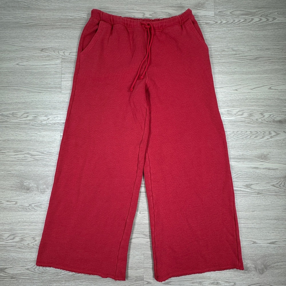 American Eagle Women Sweatpants Campus Edit Coral Red Medium Wide Leg Raw Hem
